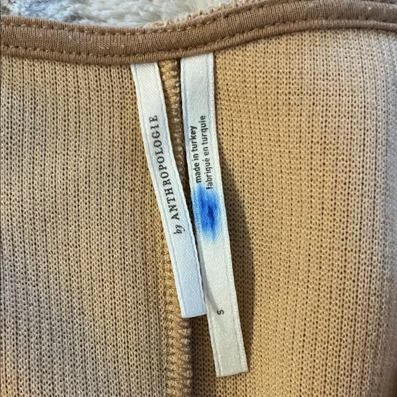 Anthropologie Wrap Sweater Ribbed Honey Beige Tie Front sz SM - Picture 2 of 5